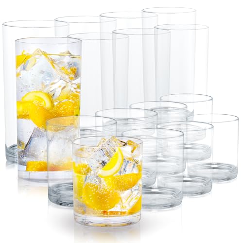 Zulay Kitchen Acrylic Glasses, 16 pcs, BPA-Free, 12/16oz