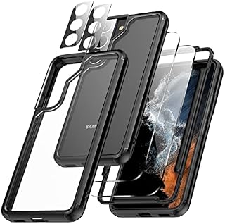 iLovecover [6-in-1] Crystal Clear Samsung Galaxy S22 Plus Case + 2 Packs Tempered Glass Screen Protector with Easy-Installation Tool + 2 Packs Camera Lens Protector [Never Yellow],Black