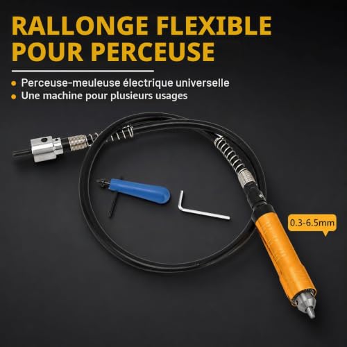 Uadme 6mm Arbre Flexible Perceuse Universel, Mandrin Perceuse a Rallonge, avec Mandrin à Clé 0,3‑6,5mm pour Meuleuse Outil Multifonction Rotatif – vue 9