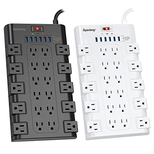 Power Strip, SUPERDANNY Surge Protector with 22 AC Outlets and 6 USB Charging Ports, 1875W/15A, 2100 Joules, 6.5Ft Flat Plug Heavy Duty Extension Cord for Home, Office, Dorm, Gaming Room
