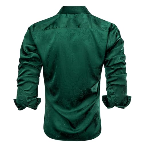 Image of Hi-Tie Men's Silk Satin Dress Shirts Long Sleeve Shiny Casual Button Up Shirts Luxury Party Disco Prom Wedding Shirt