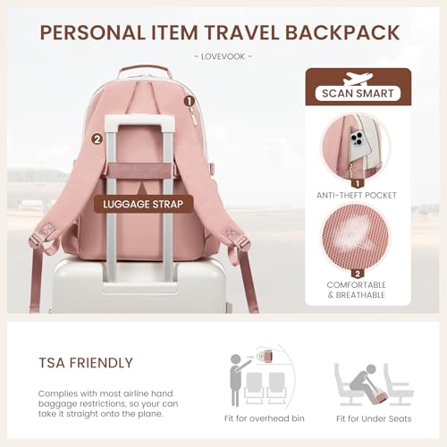 Image of LOVEVOOK Laptop Backpack for Women with Pouch Pocket for Large Capacity Cup,15.6 Inch Teacher Nurse College Work Backpack Purse,Waterproof Laptop Bag Computer Back Pack for Travel, Beige-Pink-Brown