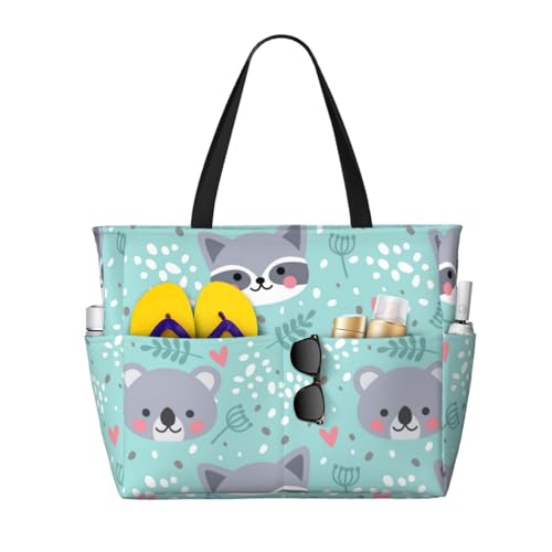 Sac de plage à bandoulière femme : grand sac fourre-tout raton laveur koala