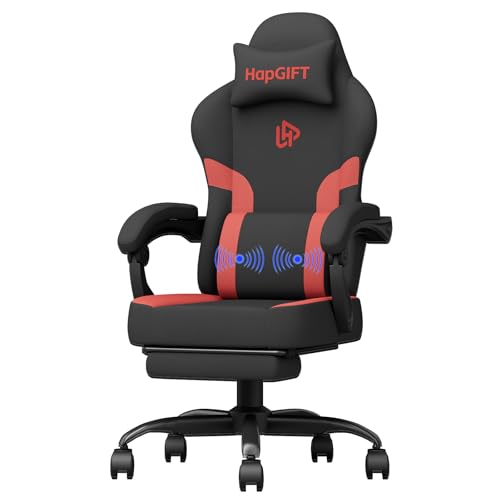 HapGIFT Gamer Stuhl, Ergonomischer Computerstuhl mit Massagefunktion, Technikstoff Gaming Stuhl mit...