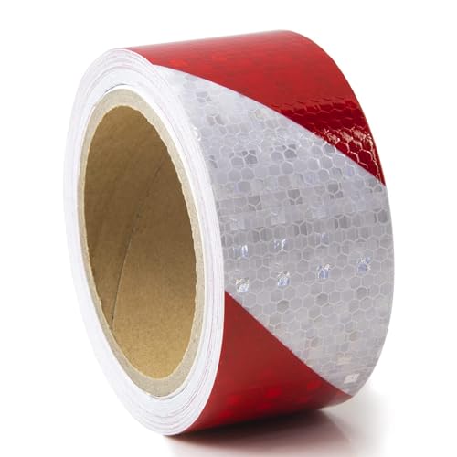 Bande Réfléchissante Autocollante Ruban D'avertissement Réfléchissant pour Vélo, Voiture, Moto (Rot und Weiß, 10 m × 5 cm)