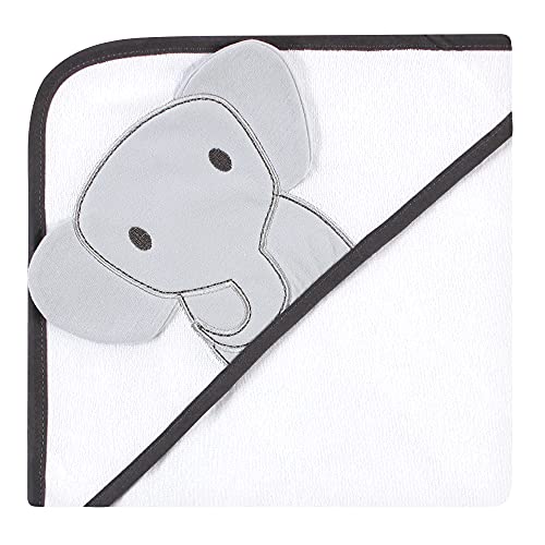 Image of Hudson Baby Unisex Baby Cotton Rich Hooded Towels, Gray Modern Elephant, One Size