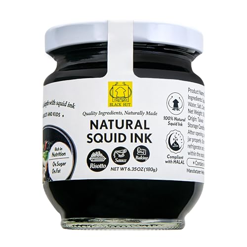 (6.4OZ / 180g) Black Hut Squid Ink, Food Coloring Tinta Calamari for Rice Noodles Pasta Spaghetti Risotto, Cuttlefish Ink for Baking mix, Halal Certificate, Contains Molluscs
