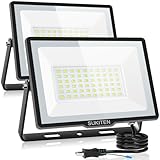 【驚異の明るさ・省電力】SUKITEN 投光器 led 屋外 作業灯 60W 2個セット 8000ルーメン 100V 極薄型 IP66防水 6500K 昼光色 高輝度 高放熱 120°広角 投光器ledライト 夜間作業 工事現場 工事用ライト 駐車場 ガレージ 倉庫 BBQ用 看板灯 屋内照明 豪雨/豪雪対応