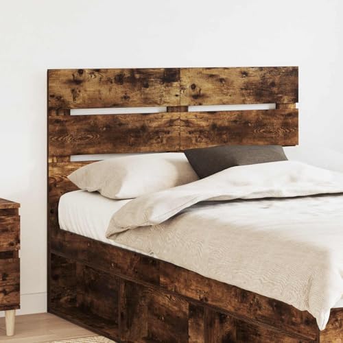 Mokuyary - Cabecero de cama de roble ahumado (120 cm, madera de ingeniería), diseño de cama