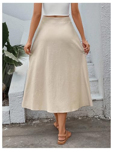 MakeMeChic Women's Elegant High Waist Button Front Skirt A Line Flare Midi Skirts2