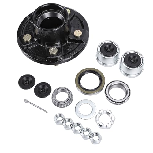 Aramox Kit de Buje de Rueda Loca para Remolque, Capacidad de 3500 LB, Círculo de Tornillos de 5 en 4,5 Pulgadas, Kit de Conjunto de Tambor de Freno para Ejes de Remolque de 1-1/16 a