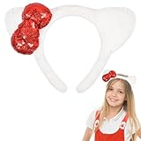 itswordpiz Cat Ears Headband Set with Cute Red Bow & Bell Necklace, White Cat Ears Headband Gift for Girls, Halloween Costume Party Cosplay Accessories