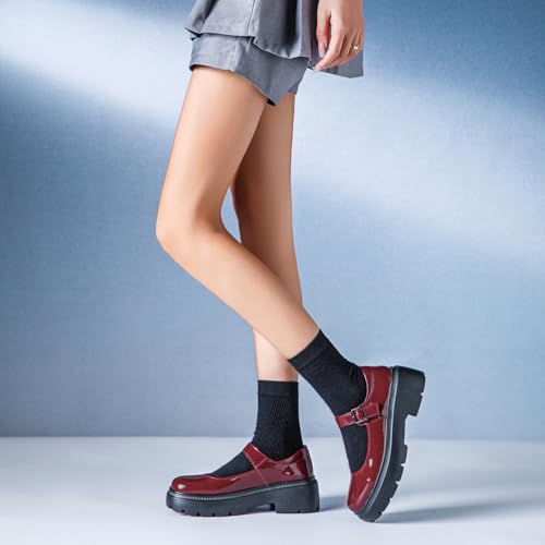 Image of Womens Mary Jane Shoes Round Toe Ankle Buckle Strap Chunky Heel Pumps Platform Casual for Comfortable Dressy Party Work Oxfords