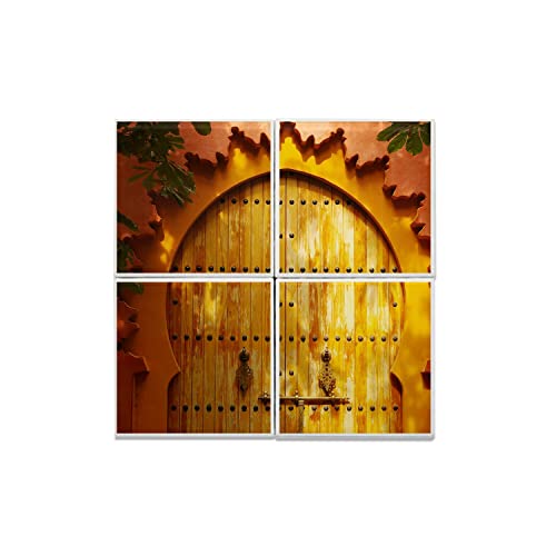 Lot de 4 carreaux céramique 15x15 cm style porte orientale dorée