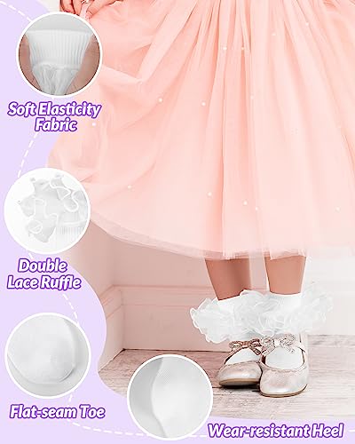 Witwot Toddler Girl Socks with Big Ruffle Lace Frilly Turn Cuff Dress Socks2