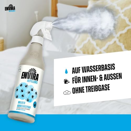 Envira Milben Spray 500 ml + 2 Liter - Effektives Mittel gegen Hausstaubmilben – Langzeitwirkung gegen alle Arten von Milben – Milbenschutz für Matratzen, Bett & Wohnung - Geruchsarm
