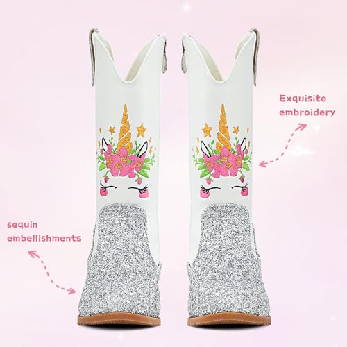 ESTAMICO Girls Cowgirl Boots Glitter Princess Shoes Mid Calf Zipper Square Toe Western Cowboy Boot for Toddler/Little Kid/Big Kid2