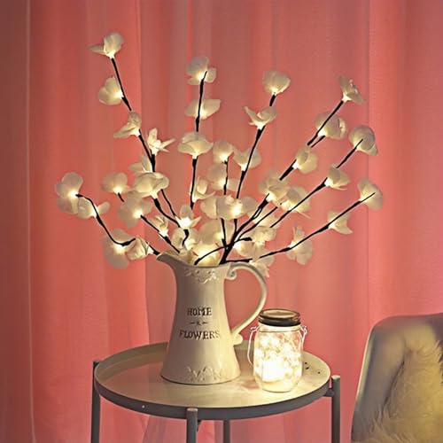 Image of Ulalaza 70cm 2 Branches 40 LED Bulbs Twig Lamp Battery Operated LED Lighted Willow Branches Vase Fillers Use for Christmas Home Party Decoration Indoor Outdoor
