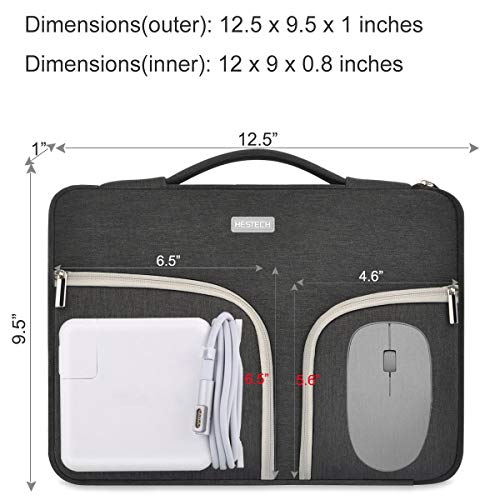 HESTECH Chromebook Case,11.6"-13 inch Water Repellent Polyester Vertical Protective Laptop Sleeve Bag Handle Front Pockets for Acer/HP/Samsung/MacBook air/Surface Pro3/4,Black - Thumbnail 7