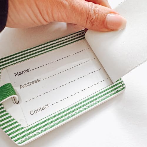 Sprinkles & Confetti 2-Pack Premium Stripe Luggage Tags – Durable, Privacy-Flap Design & Secure ID Cover – Ideal Travel Gift for Teens, Stocking Stuffers, and Vacation Adventures (Green)3