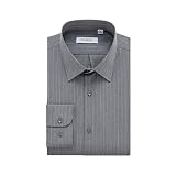 FAHIZO Men's Casual Business Long Sleeve Stripe Regular Fit Dress Shirts, Grey-S