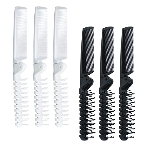 Antrader Foldable Travel Pocket Hair Comb & Brush Combo Styling Tool Men Women Combs Black+White Set of 6