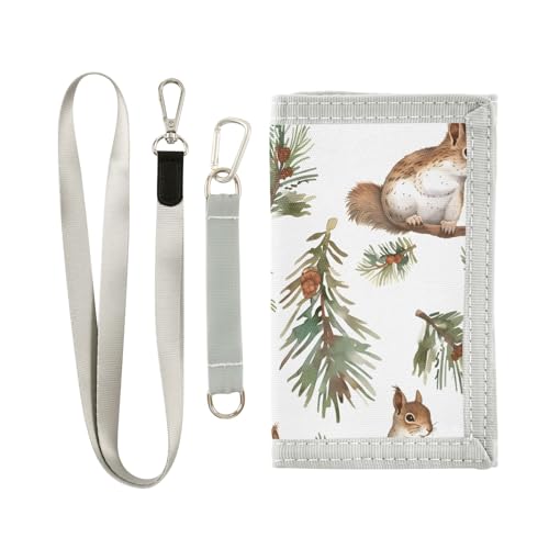 ALAZA Kids Wallets for Boys Girls Toddler Trifold Wallet Children Small Squirrels Fir Branches with Zipper Coin Pocket