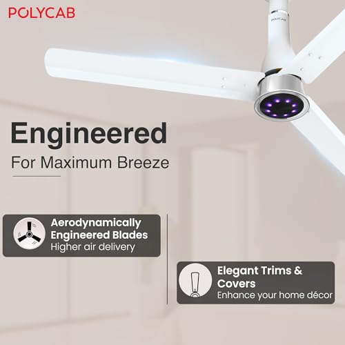 Image of Polycab Wizzy Prime 1200mm BLDC Ceiling Fan with remote|BEE 5 Star Rated, Higher Air Delivery|LED Indicator,Reverse,Boost,Sleep and Breeze Mode |3 Years Warranty (Matt White)