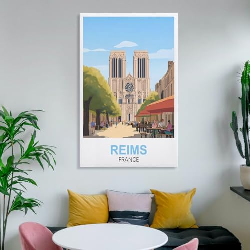 XLLYXYGJQ Reims France Poster de voyage vintage sur toile pour décoration d'intérieur, salon, bureau, chambre à coucher 20 x 30 cm – vue 6