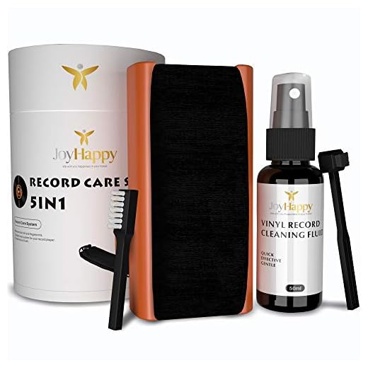 JOYHAPPY Vinyl Record Cleaner Kit - 5 in 1 Vinyl Record Cleaning Kit - Includes Soft Velvet Record Brush, Stylus Brush, XL Cleaning Liquid and Travel Pouch - Vinyl Cleaner Set