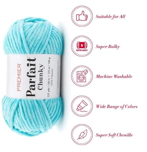 Image of Premier Yarns Parfait Chunky Chenille Yarn 3.5 Oz 6 Super Bulky Weight 3 Pack Bundle with Bella's Stitch Place Holders (Turquoise)