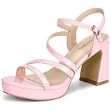 rsxses Light Pink Heels for Women Platform Sandals Womens Chunky Heels Ankle Strap Pumps Open Toe Wedding Praty Shoes Size 8.5