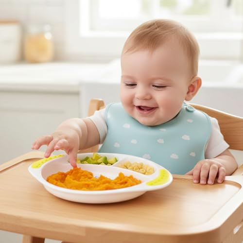 Image of BabyPro Cartoon Feeding Plate for Toddlers, Dinnerware Set for 1+ Year Kids | Easy-Grip Handles, BPA-Free, Non-Toxic, Anti-Skid Base, Cute Design, Yellow