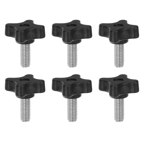 HARFINGTON 6pcs Star Clamping Knobs M8 x 20mm Metric Male Thread 32mm 4-Point Plastic Head Threaded Stud Knob Hand Tightening Thumb Screw Jig Handle, Black