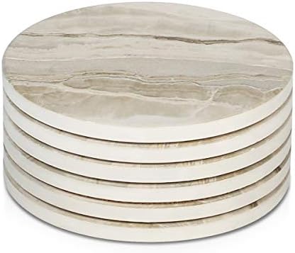 LIFVER Coasters for Drinks, Absorbent Drink Coasters Set 6 Pcs, Absorbent Coasters Set with Cork Base for Coffee Table, Home Decor, Housewarming Gift for Women, Marble Style