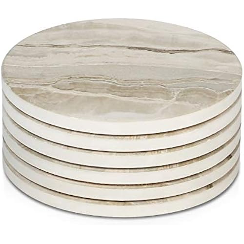 LIFVER Coasters Set of 6, Absorbent Drink Coasters, Marble Style Ceramic Stone Coaster for Drink Tabletop Protection, Modern Coaster Ideal for Home Decor Coffee Table House Warming Gifts