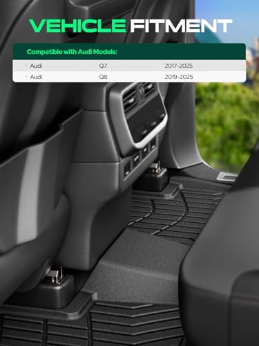 YHTAUTO Floor Mats Fit 2017-2025 Audi Q7, 2019-2025 Q8, TPE Floor Liners All-Weather Protection Custom Fit, 1st & 2nd Row, Set of 3 Black - Image 4
