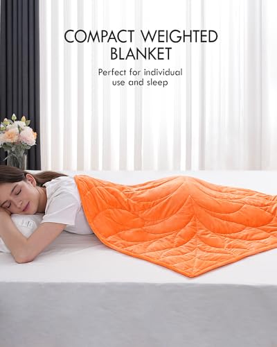 Image of Kaisa Weighted Lap Blanket 7 lbs 41 inch x 53 inch, Cozy Luxury Crystal Velvet Small Weighted Blanket for Adults, Portable Travel Weighted Blanket for Relaxation, All-Season Blanket, Machine Washable, Orange