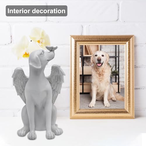 UOCAI Hunde Engel Gedenkstatue Grabstein Hund Gedenkstein Hund Haustier Denkmal Grab Tomb Garten Deko Schlafender Hund Statue Harz Hund Ornament Engelfiguren Hund Passing Away Geschenke