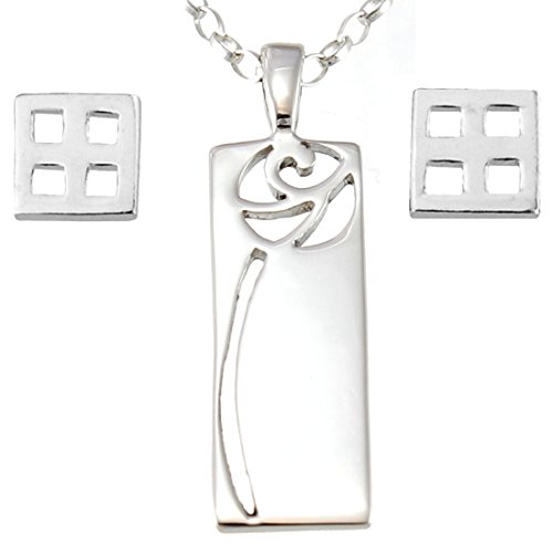 Image of Alexander Castle Women's Jewellery Set 925 Sterling Silver Charles Rennie Mackintosh Gift Set - Necklace and Earring Set with Jewellery Gift Box