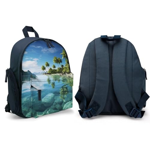 Beautiful Island in The Sea Backpack Small Book Bag with Side Pocket, Lightweight Durable Backpack, Travel Rucksack, Blue-style4