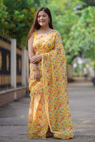 Image of MIRCHI FASHION Women Saree Cotton Abstract Printed | Lightweight Comfortable Sari for Office and Regular Daily Wear with Matching Blouse Piece