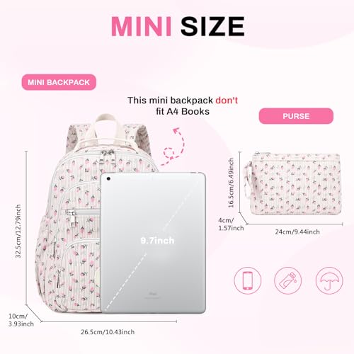 Image of Sisipoet Mini Backpack for Women, Corduroy Small Backpack for Ladies Bookbag Purse for Women with Handy Wallet and Luggage Strap, Beige Tulip