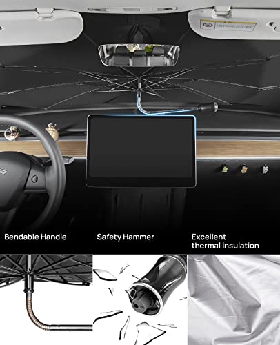 Joytutus Windshield Sun Shade Umbrella, With Car Safety Hammer, 360° Rotation Bendable Shaft Foldable, For Suv, Automotive Interior Sun Protection, Uv Rays Block, Easy To Store And Use, 54''X 31'' #TOP3