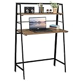Coavas Folding Desk Writing Computer Desk with 2 Tiers Shelf Industrial Style Desk and Home Office...