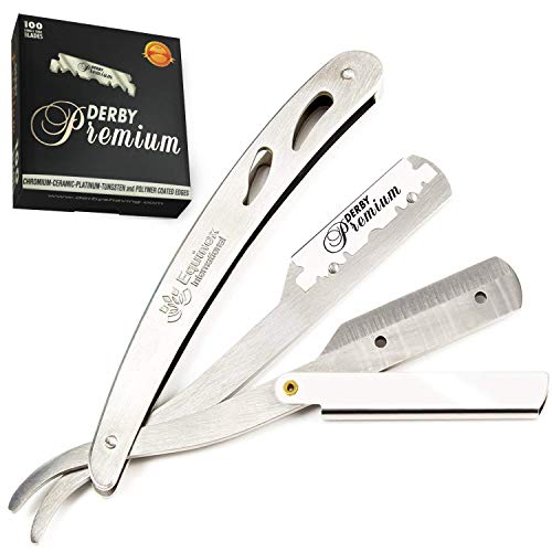 Equinox Professional Steel Straight Edge Razor with 100 Single Edge Derby Premium Blades