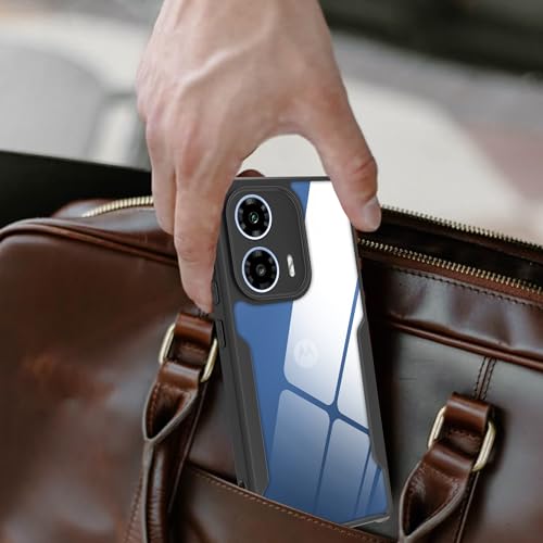 Image of A rtistque Clear Hard Transparent Acrylic Armor Anti-Drop Shockproof TPU Edge Back Cover Case for Motorola G34 - Black