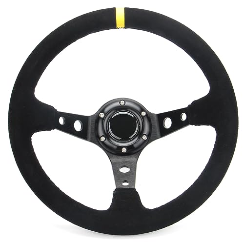 image for Spaorcco Yellow Stripe Racing Steering Wheel Suede Leather 12.5”320m