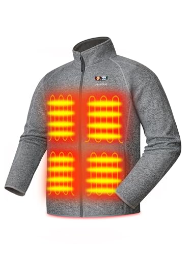 Image of PTAHDUS Men's Heated Fleece Jacket 5 Heat Zones Relaxed Fit Battery Pack Included, with Hand Warmer Pocket for Outdoor
