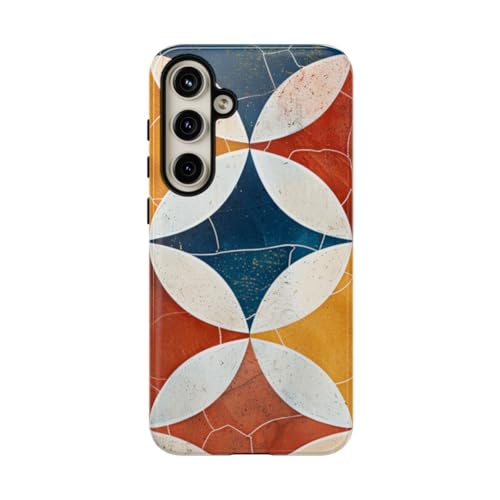 Coque Samsung S24 Plus bleu motif géométrique rétro rigide brillante antichoc